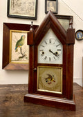 1860s antique American gothic tower clock with reverse glass panel