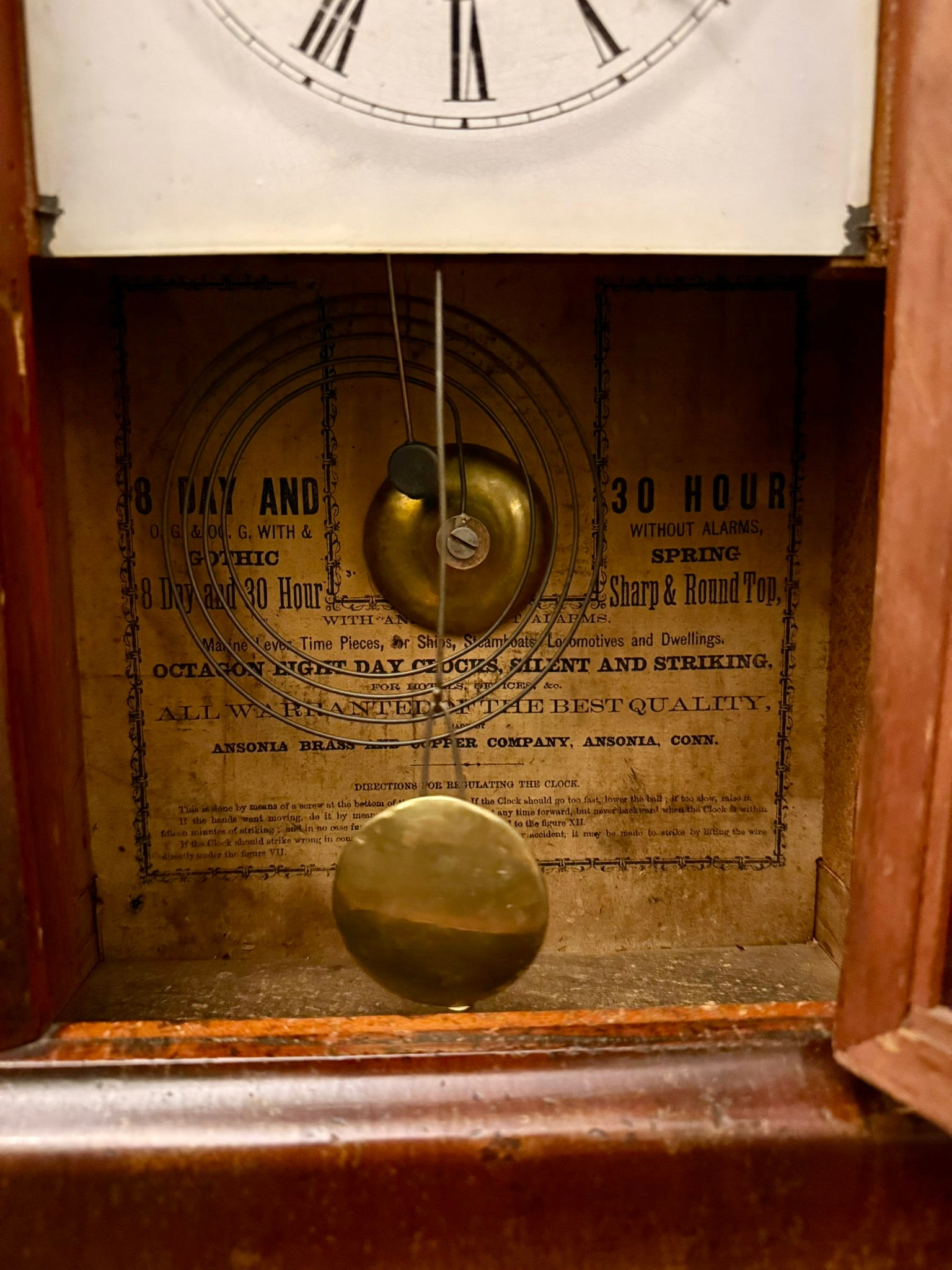 1860s antique American gothic tower clock with reverse glass panel