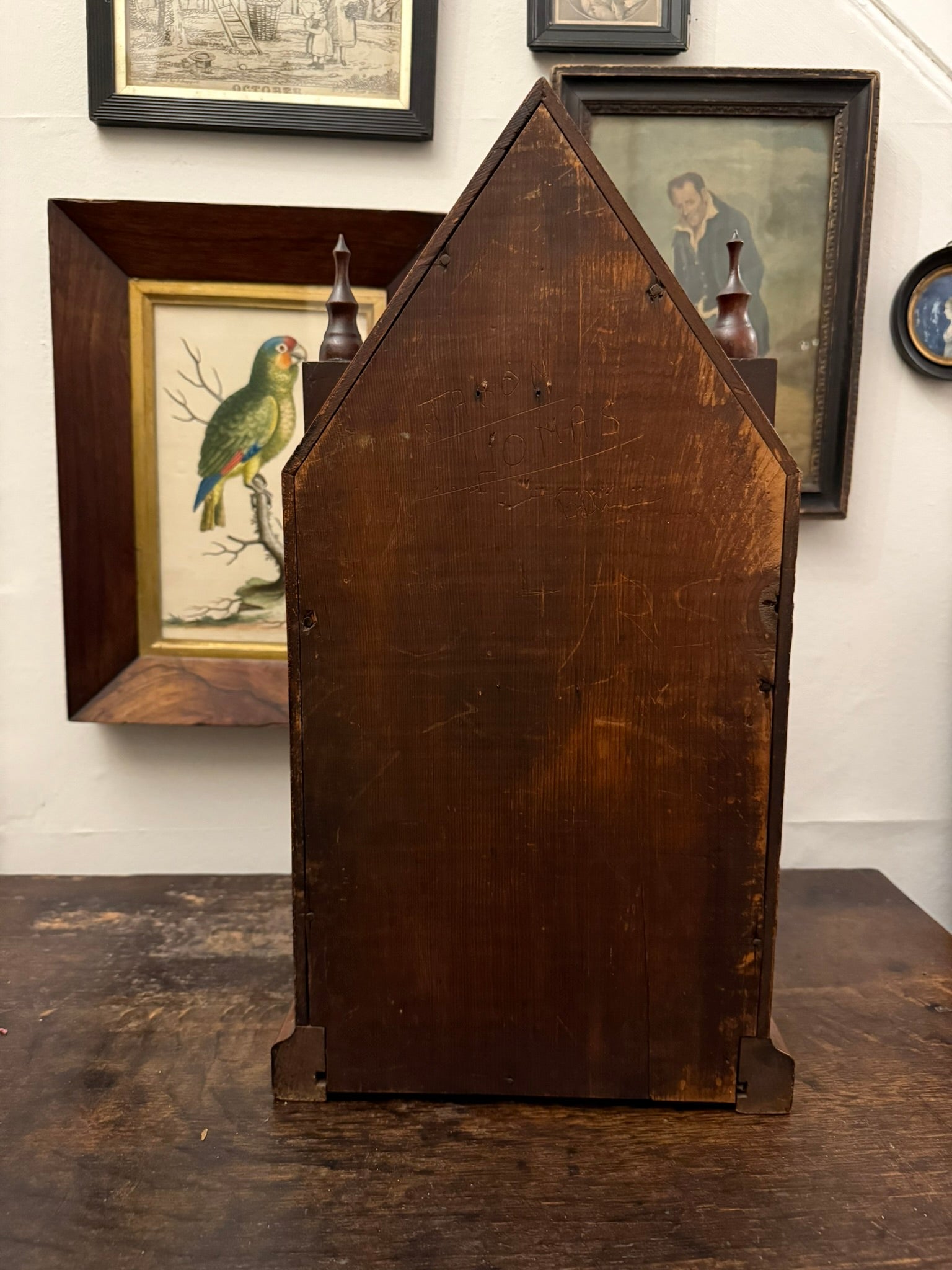 1860s antique American gothic tower clock with reverse glass panel